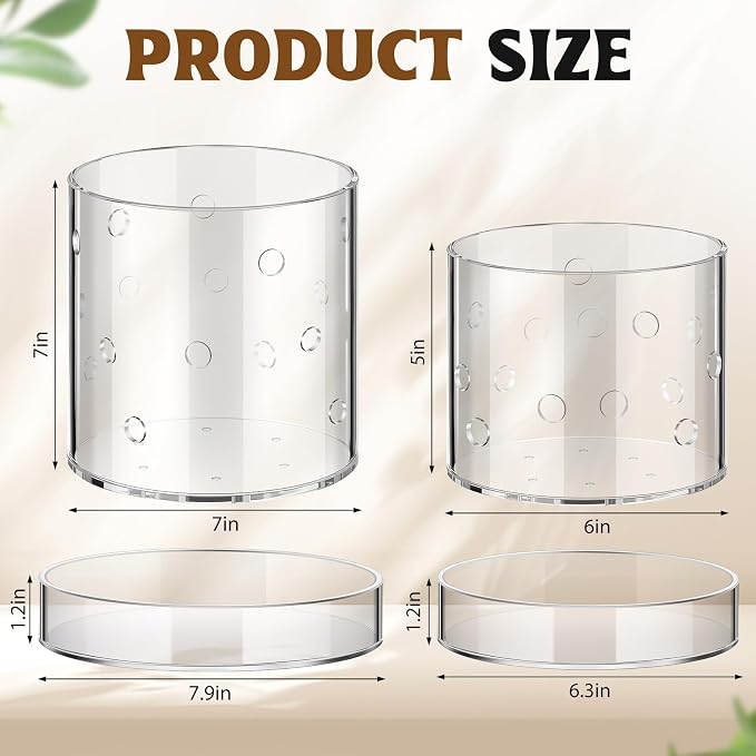 6 Inch 7 Inch Clear Acrylic Orchid Planter Pot with 360° Round Holes & Tray, Thick Acrylic Vented Planter for Phalaenopsis, Root Airflow, Bottom Watering & Indoor Orchid Repotting