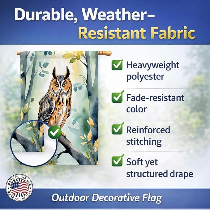 Caroline's Treasures LongEared Owl House Flag Large Porch Sleeve Pole Decorative Outside Yard Banner Artwork Wall Hanging, Polyester, House Size, Multicolor