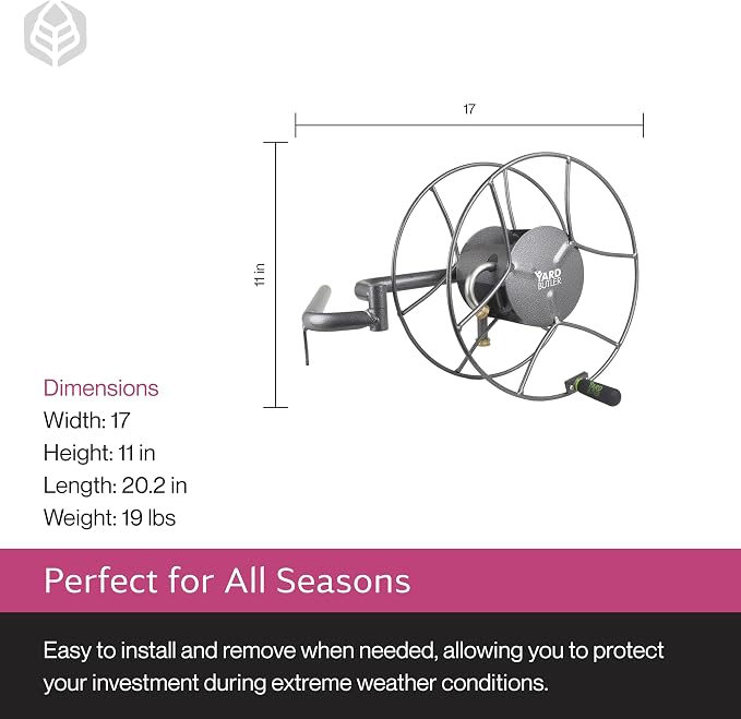 Yard Butler Swivel Hose Reel Wall Mount - 180 Degree Pivot Hose Hanger - Great for Garden Storage - Heavy Duty Steel - ISRWM-180
