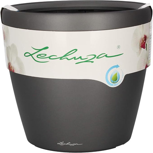 Lechuza Classico LS 35 Charcoal Metallic, Self-Watering Round Planter, D13.8 H13 in