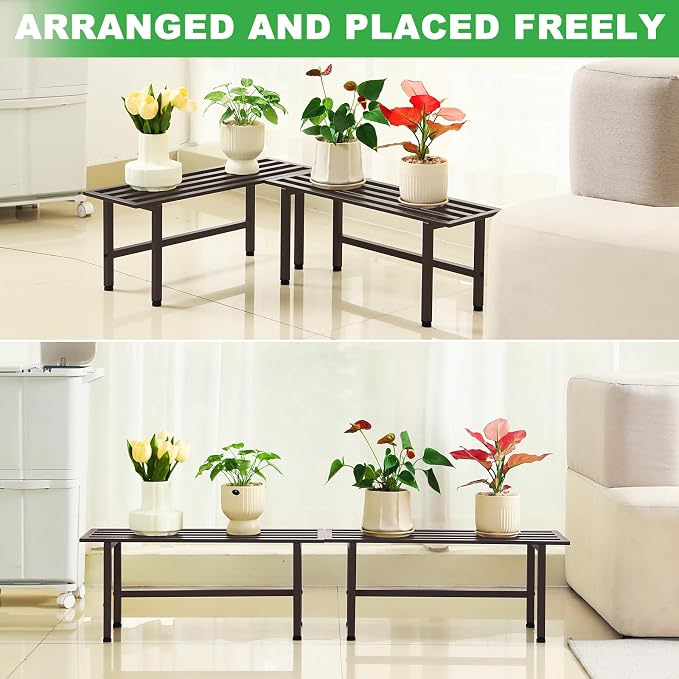 Dipion 2 Pack Metal Plant Stand Outdoor Plant Shelf Indoor,1 Tier Heavy Duty Plant Stands for Multiple Plants,26" L x 10.12" H x 8.75" W,Coffee