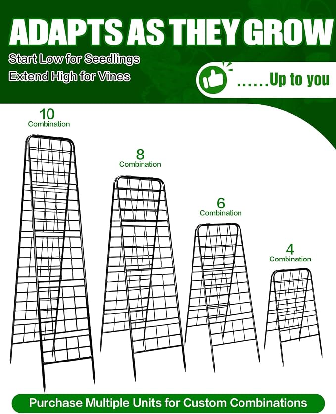 Breeze Touch 1 Pack Heavy Duty Adjustable A-Frame Cucumber Trellis for Climbing Plants, All-Metal Garden Trellis with Dense Grid Climbing Frame for Raised Beds, Tomatoes, Cucumbers & Outdoor Vines