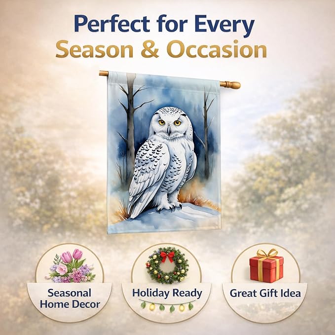 Caroline's Treasures Snowy Owl House Flag Large Porch Sleeve Pole Decorative Outside Yard Banner Artwork Wall Hanging, Polyester, House Size, Multicolor
