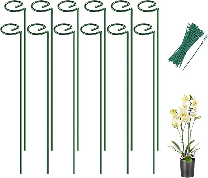 Breeze Touch 12 Pack Plant Stakes, 16 Inch Plant Support Stakes with 15 Twist Ties, Plant Sticks Support, Flower Stakes for Plants Peony, Tomato Seedling, Marigold, Amaryllis, Sapling, Coreopsis