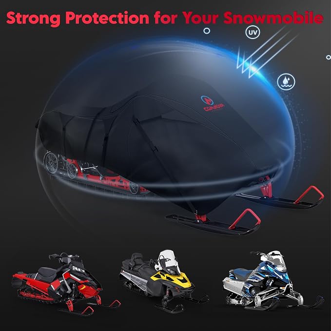 Comnova Snowmobile Cover 130 Inch - Premium 600D Outdoor Snowsled Cover, Heavy Duty & Waterproof All Weather Protection Covers, Black, Fit Up to 130" L Snowmobile