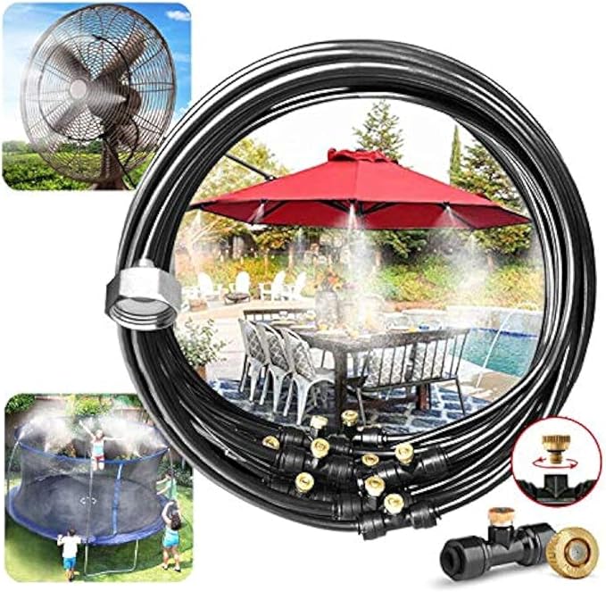 LANDGARDEN Outdoor Misting Cooling System, 85FT Mister Line+24 Brass Misting Nozzles,DIY Easy-Assemble.Water Mist Kit for Garden Porch Greenhouse Umbrella Canopy Fan