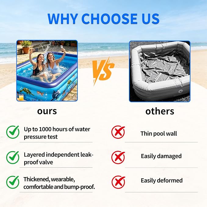 HAIKE Inflatable Pool for Adults and Kids, 3 Layer Thickened Swimming Pool, Family Full-Sized Kids Pool for Summer Outdoor Water Party, Rectangle Blow Up Pool for Backyard Garden (82.7"x57.1"x22")
