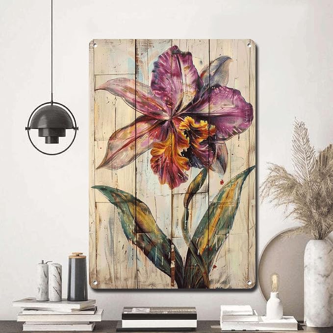 Metal Sign Tin Sign Vintage Wall Art Antique Exotica Orchid Tin Sign for Shabby Chic Interiors Rustic Elegance and Corrosion Resistant Metal Garden Signs for Home Decor 12×16 Inches