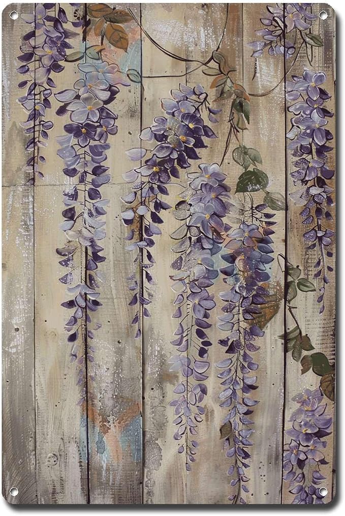 Metal Sign Tin Sign Vintage Wall Art Rustic Grace Wisteria Tin Sign for Easy Installation Weather Resistant Design and Vintage Eleganc Bar Sign for Pub 12×16 Inches