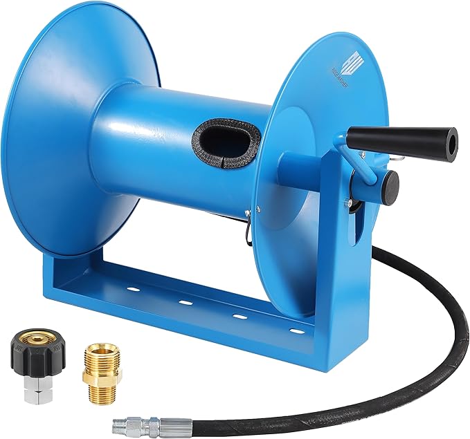 RIDGE WASHER Pressure Washer Hose Reel 180FT x 3/8" | Heavy Duty, High Capacity, 4000 PSI, 3/8" Whip Hose, Manual Crank