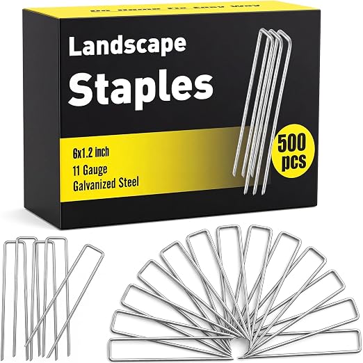 HongWay 500 Pack 6 Inch Landscape Staples, Garden Staples Pins Galvanized 11 Gauge Ground Stakes Yard Lawn Staples for Turf Landscaping Fabric Fence Tent Irrigation Tube Outdoor Decorations