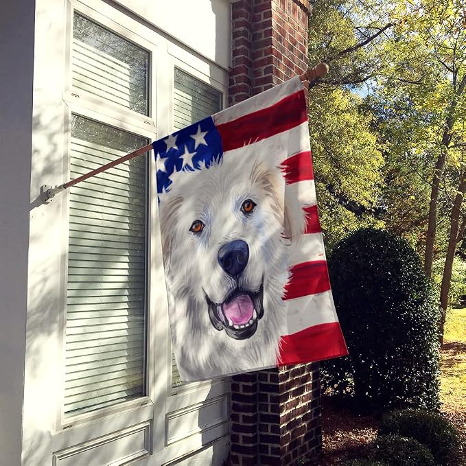 Caroline's Treasures CK6547CHF Great Pyrenees Dog American Flag House Flag Large Porch Sleeve Pole Decorative Outside Yard Banner Artwork Wall Hanging, Polyester, House Size, Multicolor