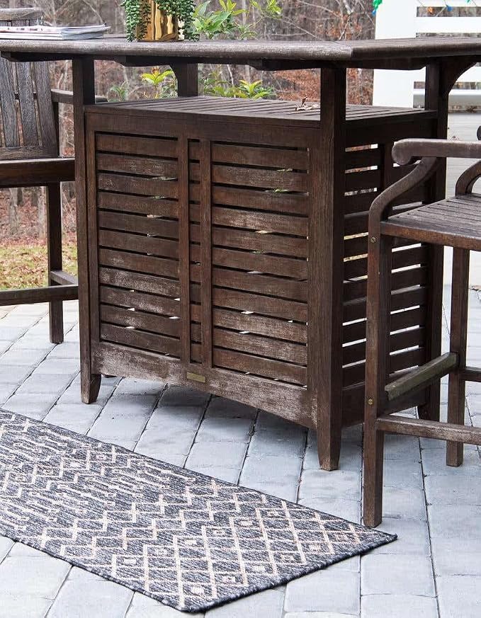 Unique Loom Outdoor Trellis Collection Area Rug - Tribal Trellis (2' x 8' Runner, Charcoal Gray/ Natural)