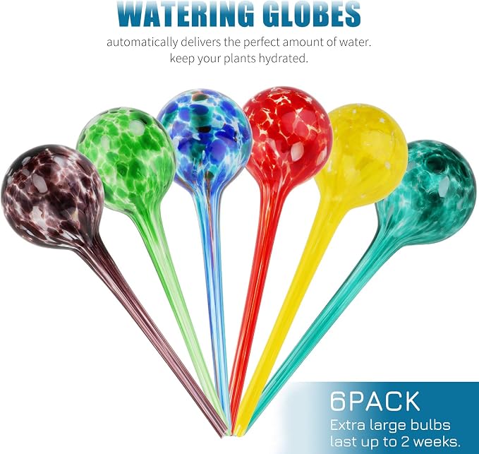 Plant Watering Globes, 6pcs Automatic Glass Watering Bulbs, Decorative Garden Watering Glass drip Ball with 6 Tags