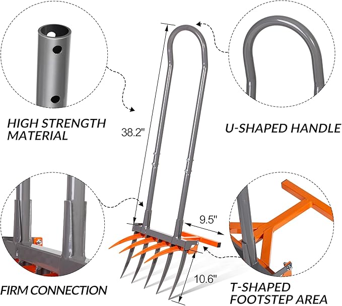 Walensee Broadfork Garden Tool, 9 Tines Heavy Duty Broad Fork Hand Tiller, 2-in-1 Garden Pitchfork with Ergonomic U-Shaped Handle, Spading Digging Fork for Gardening, Cultivating