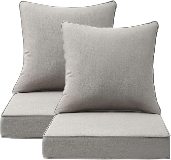 Sunbrella Outdoor Deep Seat & Back Cushion Set (2-Pack), 24 x 24 Inch Water Repellent and Fade Resistant Patio Furniture with Removable Cover for Outside Sofa Couch, Specrtum Pebble