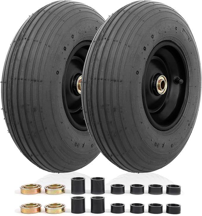 MZREXN 4.00-6" Tire and Wheel, 13" Pneumatic Wheelbarrow Tires, 2pcs | 5/8" extra 3/4" Bearings, 1.75"-5.75" Centered Hub, Replacement Tire for Dolly,Garden Carts Hand Truck,Wagon,Trolley