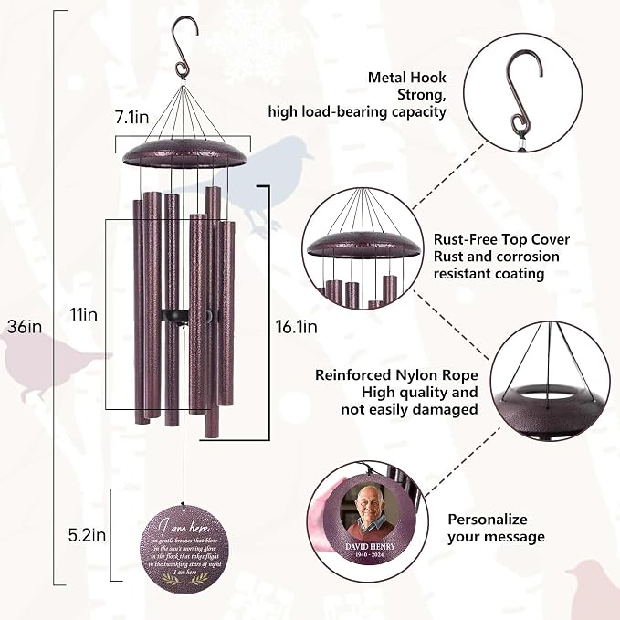 ASTARIN Happy Retirement Gifts Wind Chimes, Personalized 30" Wind Chime for Teacher Coworkers Boss, Personalized Retire Gifts Deep Tone Windchime(Printing in Texas)