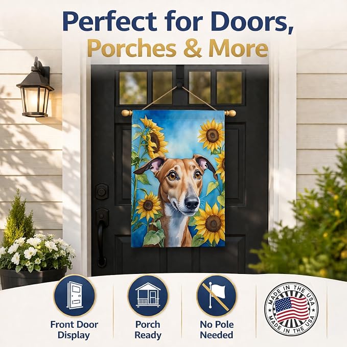 Caroline's Treasures DAC6095CHF Greyhound in Sunflowers House Flag Large Porch Sleeve Pole Decorative Outside Yard Banner Artwork Wall Hanging, Polyester, House Size, Multicolor