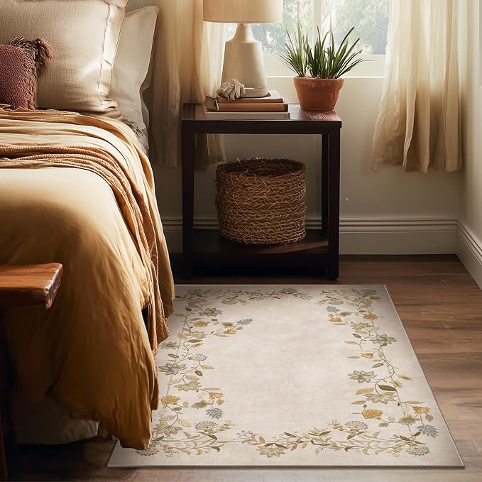 3x5 Washable Area Rugs for Entryway: Small Throw Rug Stain Resistant Non Slip Low Pile Soft Faux Wool Lightweight Entry Rugs for Living Room Bedroom Kitchen Indoor Bathroom Laundry Room Home Office