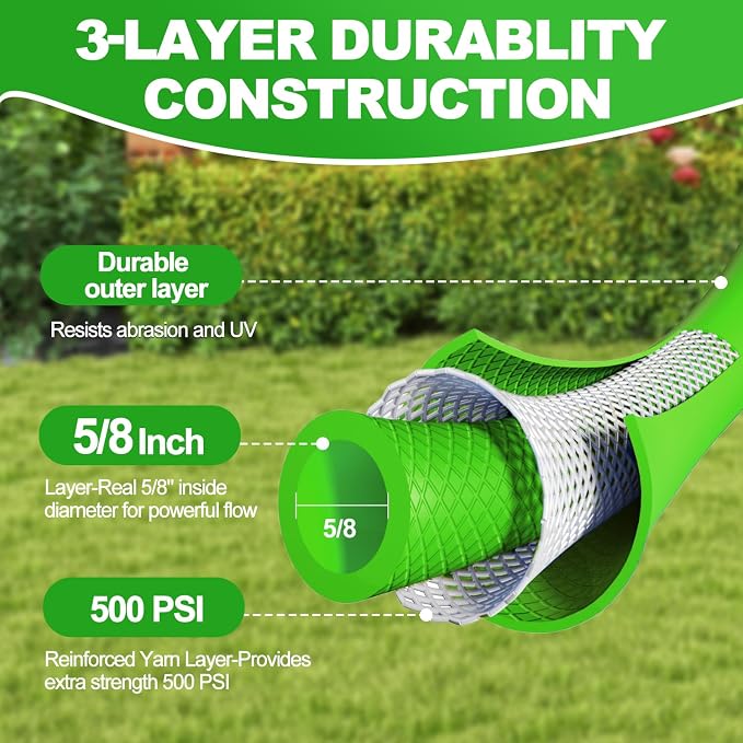 YOTOO Heavy Duty Hybrid Garden Hose 5/8-Inch by 50-Feet 150 PSI Water Hose, Kink Resistant, Flexible with Swivel Grip Handle and 3/4" GHT Solid Brass Fittings, Green+Blue