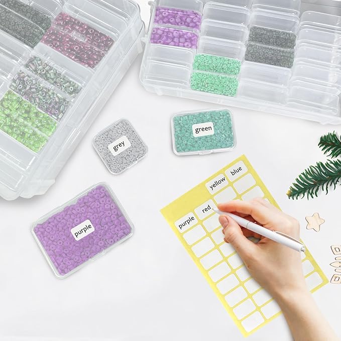 Guyuyii 58 Pcs Transparent Bead Organizer with Portable Handle and Labels | 3-Tier Bead Organizers and Storage for Craft Supplies, Jewelry Making, Diamond Painting, Earrings, Sewing