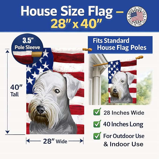Caroline's Treasures CK6485CHF Cesky Terrier Dog American Flag House Flag Large Porch Sleeve Pole Decorative Outside Yard Banner Artwork Wall Hanging, Polyester, House Size, Multicolor