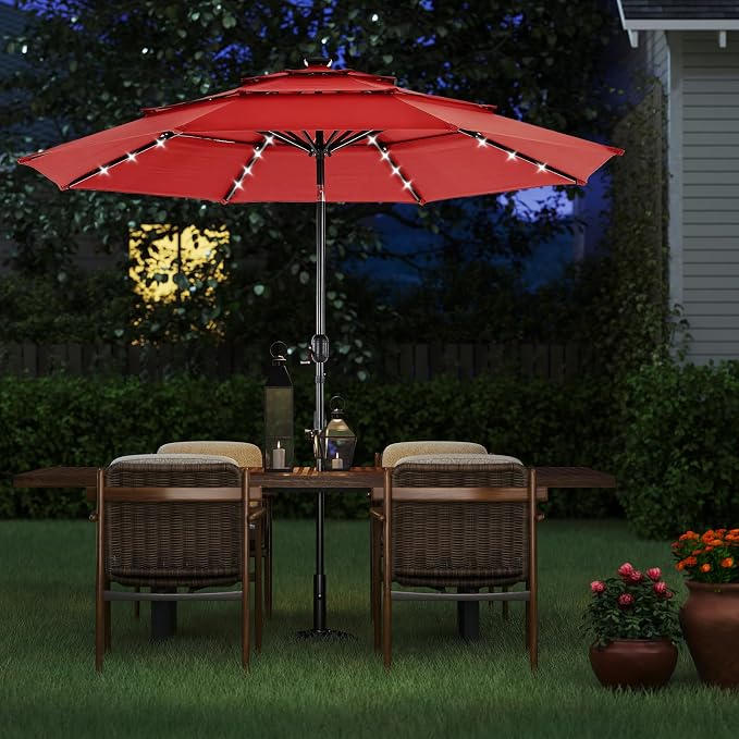 NEWBULIG 10FT Patio Umbrella, Offset Cantilever Outdoor Patio Table Umbrella, UV Protection, Fade Resistant Fabric, Easy Tilt Adjustment for Pool, Deck, Garden, Backyard, Red