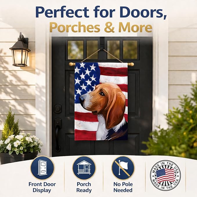 Caroline's Treasures CK6746CHF Treeing Walker Coonhound American Flag House Flag Large Porch Sleeve Pole Decorative Outside Yard Banner Artwork Wall Hanging, Polyester, House Size, Multicolor