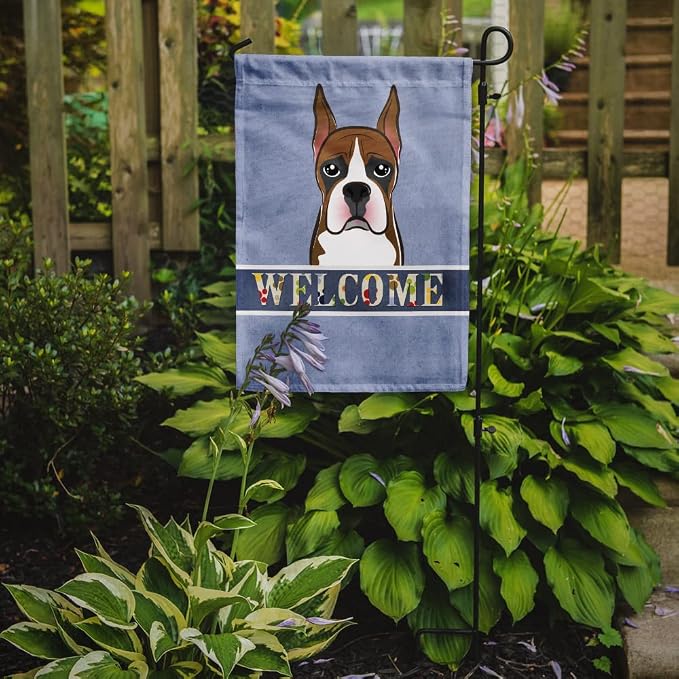 Caroline's Treasures BB1409GF Boxer Welcome Garden Flag, Blue Mailbox Flag Decorative Yard Flag Banner Outside Patio Artwork Yard Flower Beds, Garden Size, Multicolor
