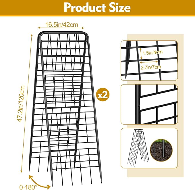 LIANTRAL A-Frame Trellis for Climbing Plants Outdoor, 2 Pack Metal Garden Trellis, Heavy Duty Cucumber Climbing Trellis with Dense Grid for Tomatoes Flowers Vegetables