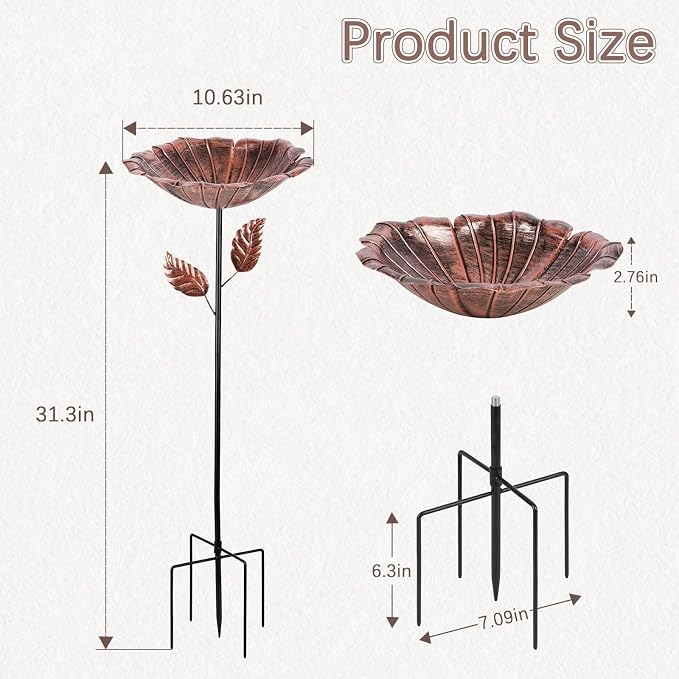 2 Pack Bird Baths for Outdoors, Vintage Metal Bird Bath for Outside, Hummingbird Bath with Five Stakes, Garden Flower Small Birdbath for Garden Decor, 31.3" H x 10.63" Dia (Bronze,Vintage Green)