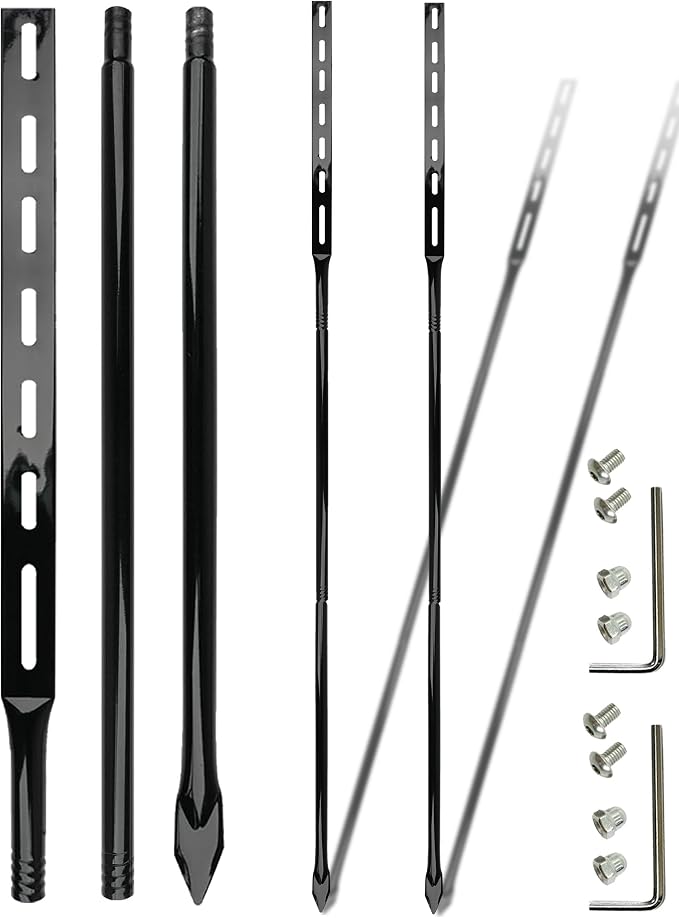 Heavy Duty Metal Sign Stakes with Mounting Hardware, Black Steel, 52 Inch Length, Ground Post for Yard Signs, 2 Pack