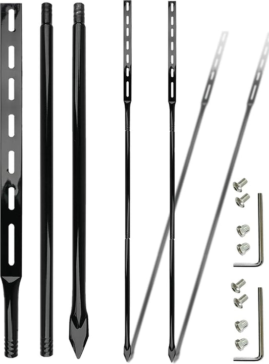 Heavy Duty Metal Sign Stakes with Mounting Hardware, Black Steel, 52 Inch Length, Ground Post for Yard Signs, 2 Pack