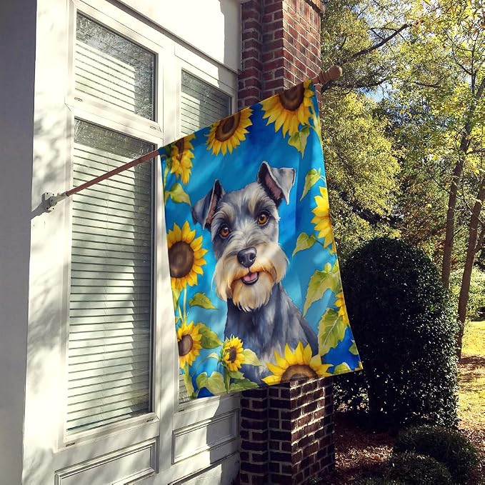 Caroline's Treasures DAC6156CHF Schnauzer in Sunflowers House Flag Large Porch Sleeve Pole Decorative Outside Yard Banner Artwork Wall Hanging, Polyester, House Size, Multicolor