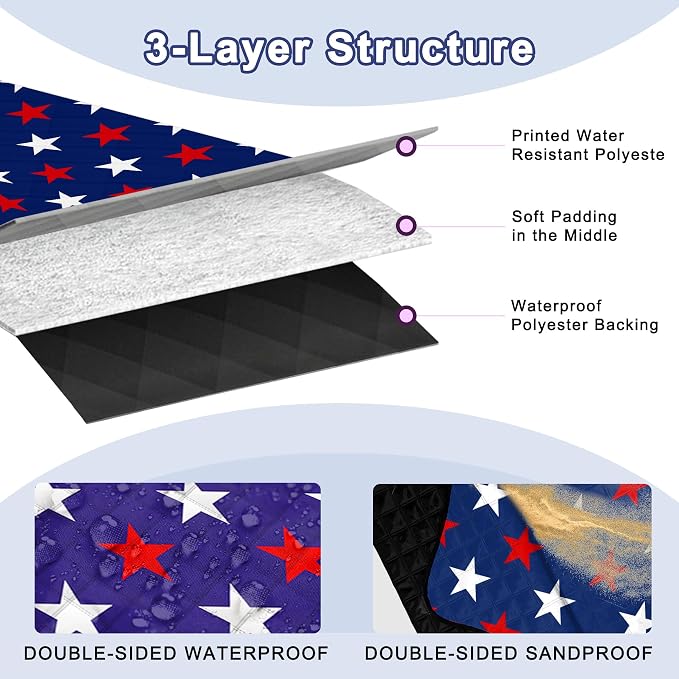 Poedist Extra Large Picnic Blanket Waterproof,80"x 80"Foldable Machine Washable Beach Blanket,Outdoor Blanket for 6-8 Adults,Suitable for Indoor Crawling,Park Beach,Camping,Hiking,Family Travel(Star)
