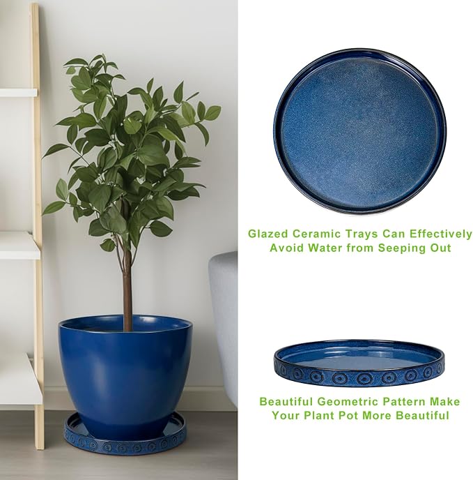 Eightpot 2 Pack 5.6 Inch Flower Pot Saucers, Plant Water Catcher Tray for Indoor Outdoors, Round Plants Plates to Catch Water, Boho Plants Dishes to Catch Water, Decorative Planter Tray, Blue