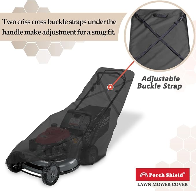 Porch Shield Lawn Mower Cover -Waterproof Universal Lawnmower Storage Cover Fitting Push Walk-Behind Mower (Up to 22 Inches Wide, Black)
