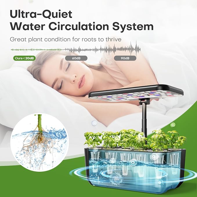 Ahopegarden Indoor Garden Hydroponics Growing System: 10 Pods Plant Germination Kit Herb Vegetable Growth Lamp Countertop with LED Grow Light - Hydrophonic Planter Grower Harvest Lettuce