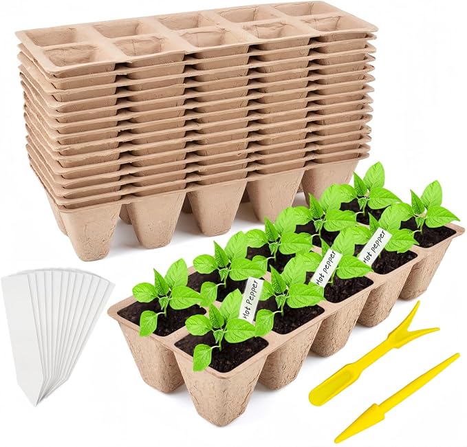 480 Cells Seed Starter Tray, 48 Pack Biodegradable Peat Pots with 48 Plant Labels, Organic Seed Starting Trays kit