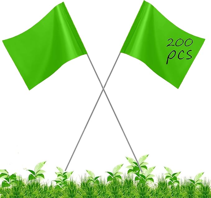 200Pack Green Marking Flags, JIZHGRAD 15x4x5 Inch Marker Flags Use for Yard & Lawn, Boundary & Dog Training, Survey & Landscape, Sprinkler & Surveyor, Garden & Construction, High Visibility, Sturdy, Versatile, UV & Weather Resistant