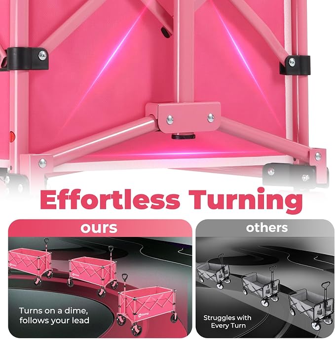 Sekey Collapsible Foldable Wagon with 300lbs Weight Capacity, Heavy Duty Folding Wagon Cart with Big All-Terrain Wheels.Pink