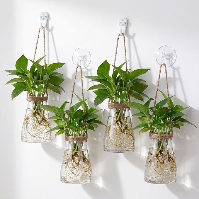 Baderke 9 Sets Window Hanging Propagation Stations 3.35'' Plastic Propagation Vases with Suction Cup & Traceless Nail, Propagated Holder Wall Jars for Office Garden Decoration Gift