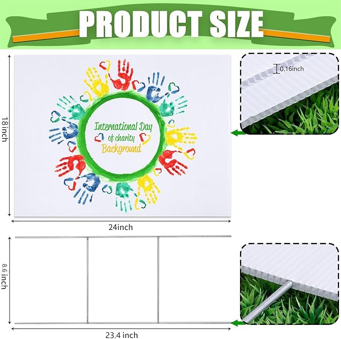 10 Large Blank Yard Signs with Stakes 18 x 24",Corrugated Plastic Lawn Sign kit for Estate Garage Sale,Party,Birthday,Wedding,Campaign,Parking,Make your own Outdoor Sign