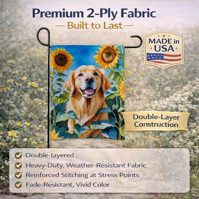 Caroline's Treasures DAC6088GF Golden Retriever in Sunflowers Garden Flag Mailbox Flag Decorative Yard Flag Banner Outside Patio Artwork Yard Flower Beds, Garden Size, Multicolor