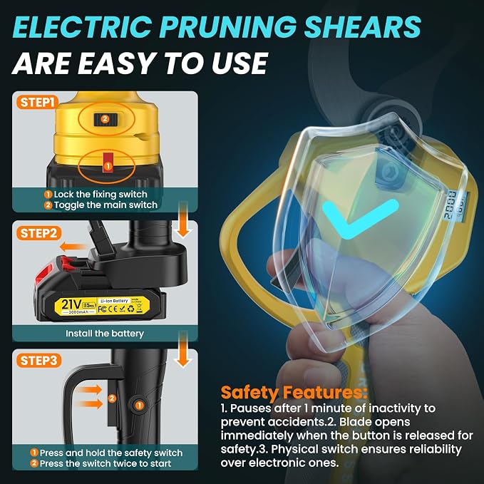 2-in-1 Pole Pruning Shears, 2.6 Inches Opening size Cordless Electric Pole Pruners - Brushless Motor, 2.0Ah*2 Batteries, SK7 Blade, 8.7FT Adjustable Branches Cutter for Tree Trimming