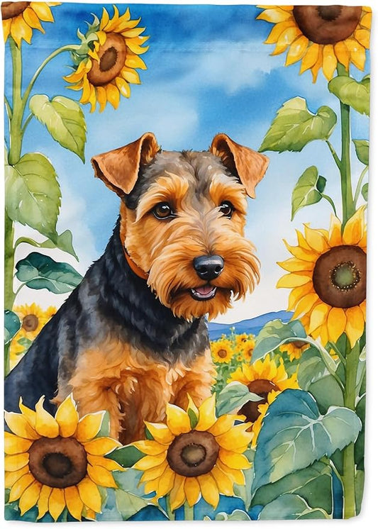 Caroline's Treasures DAC6172CHF Welsh Terrier in Sunflowers House Flag Large Porch Sleeve Pole Decorative Outside Yard Banner Artwork Wall Hanging, Polyester, House Size, Multicolor
