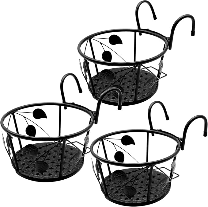 Hanging Flower Pots for Home Kitchens are Commonly Used On Balconies with Iron Hollow Hanging Leaves to Decorate The Stable Garden Green Well Hanging Flower Baskets (Black)