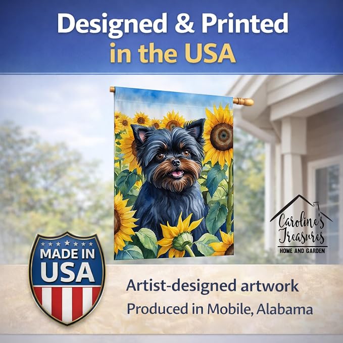 Caroline's Treasures DAC6000CHF Affenpinscher in Sunflowers House Flag Large Porch Sleeve Pole Decorative Outside Yard Banner Artwork Wall Hanging, Polyester, House Size, Multicolor