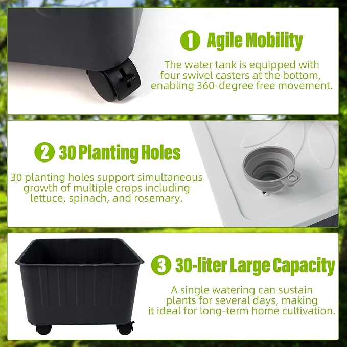 Hydroponics Growing System, Indoor Gardening System, Hydroponic Tower with 30 Liter Capacity Mobile Water Tank for Home, Balcony or Small Greenhouse Growing